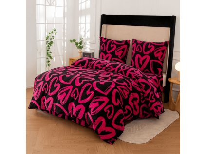 Měkké mikroplyšové povlečení AMORYS růžové se srdíčky