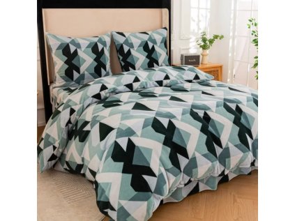 Mikroplyšové povlečení BRATTO modré s moderním geometrickým vzorem