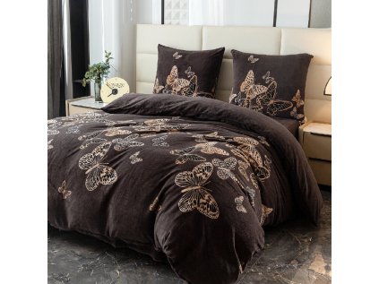 Mikroplyšové povlečení BUTTERFLYA hnědé s motýlím vzorem