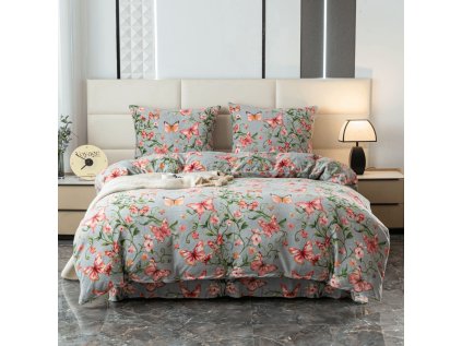 Mikroplyšové povlečení PINK BUTTERFLY šedé s motýlím vzorem