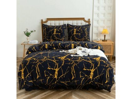 Luxusní černé povlečení AXIS z mikroplyše se zlatými liniemi