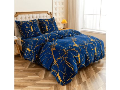 Luxusní modré povlečení AXIS z mikroplyše se zlatými prasklinami