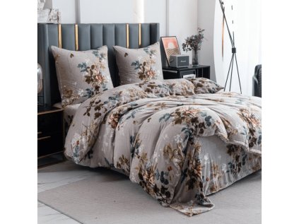 Mikroplyšové povlečení FYSARO – jemné květiny na elegantní šedé