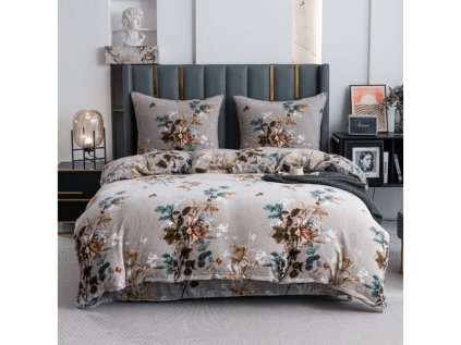Mikroplyšové povlečení FYSARO – šedé s luxusním květinovým vzorem