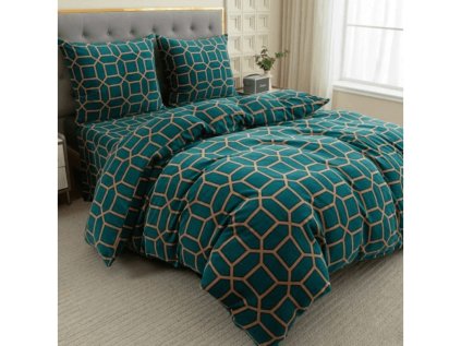 Designové povlečení KERNATO – zelená barva a prostorový geometrický motiv