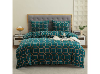 Mikroplyšové povlečení KERNATO – zelené s 3D kostkovým vzorem