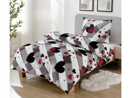 Stylové mikroplyšové povlečení COLOR HEARTS s červenými srdíčky