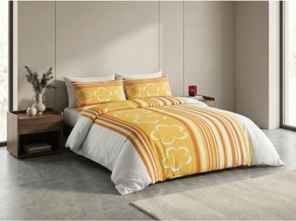 Bavlněné povlečení KELOPA oranžové s květinovým vzorem