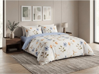 Mikroflanelové povlečení GENTLE LEAVES krémové s květy a lístky