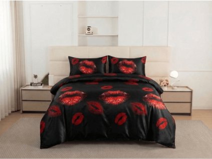 Provokativní mikrovláknové povlečení RED KISS v černé barvě