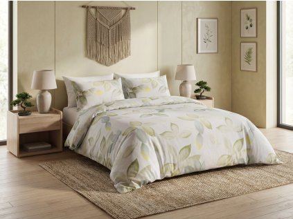 Povlečení z mikrovlákna LIMETTA béžové s jemným listovým motivem