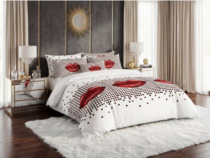 Povlečení z mikrovlákna LIPSY bílé s výrazným motivem červených rtů