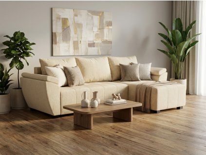 Rozkládací oboustranná sedací souprava do L LIVARO 305x140 cm, krémová – moderní design