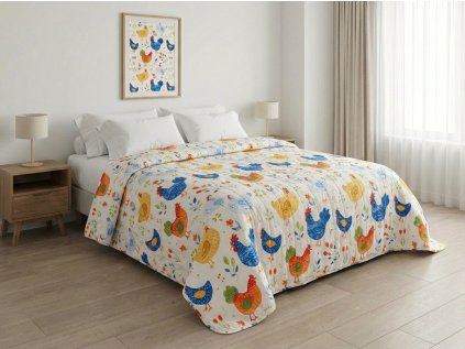 Přehoz na postel HENRIETTA barevný s motivem slepiček