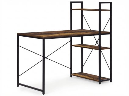 Psací stůl s regálem LOFTY 120x60 cm černý / rustikálně hnědý v industriálním stylu