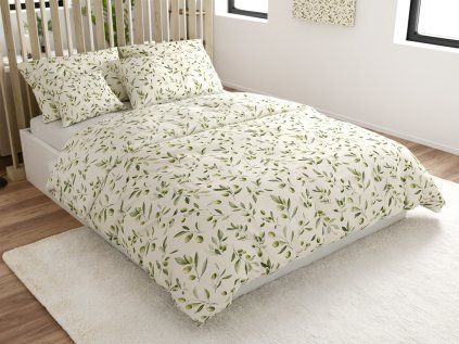 Zelené polybavlněné povlečení OLIVE s olivovým vzorem