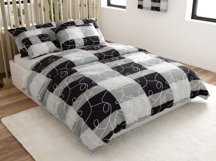 Bavlněné povlečení SQUARES BLEND šedé s moderním kostkovaným vzorem