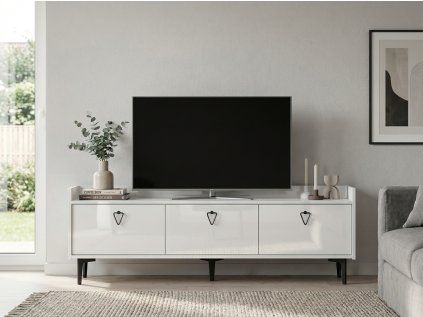 TV stolek PIENNA bílý moderní design s úložným prostorem