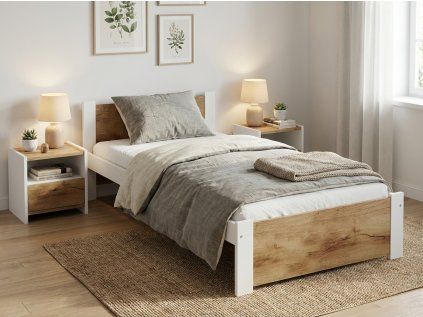 Postel IKAROS 80 x 200 cm, bílá/dub artisan