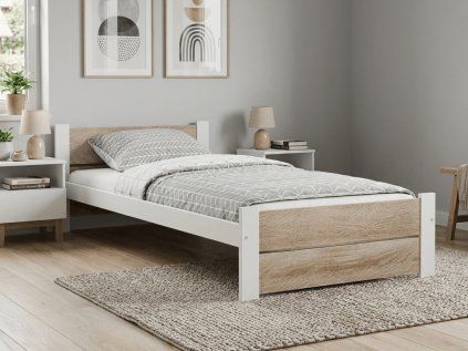 Postel IKAROS DOUBLE 80 x 200 cm, bílá/dub sonoma