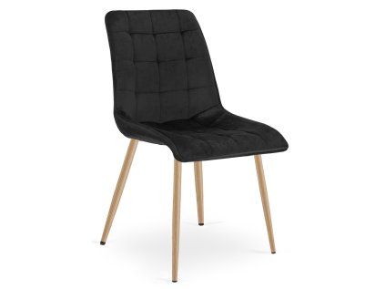 Elegantní černá sametová židle SPLIT s prošíváním a dřevěnými nohami