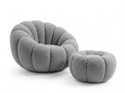 Designové křeslo BLOOM s taburetem šedé do moderního interiéru