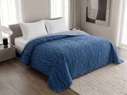 Přehoz na postel LIORA modrý s elegantním vlnitým vzorem