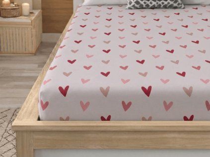 Prostěradlo z mikrovlákna SOFHEARTS krémové 180x200 cm se srdíčkovým vzorem
