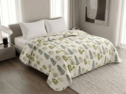 Zelený přehoz na postel SCANDI NATURE s elegantním botanickým vzorem