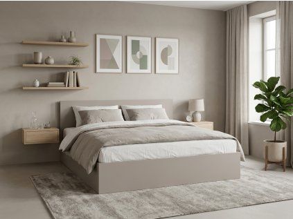Postel SOFIA 180 x 200 cm, kašmírově béžová v moderním minimalistickém interiéru