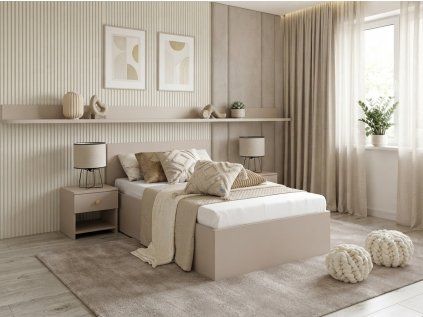 Designová postel SOFIA 80 x 200 cm, kašmírově béžová s nočními stolky
