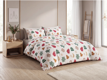103992 bile polybavlnene povleceni holly poly s vanocnim vzorem