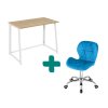 Set za ured – sklopivi radni stol ZARIMO 80×40 cm bijeli + uredska stolica AVOLA VELVET plava