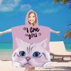 Dětské plážové pončo CAT LOVE růžové 60x90 cm