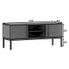 Černý TV stolek LANZZI s kovovými úchyty a otevřenou policí