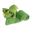 Zelený plyšový dinosaurus s dětskou dekou uvnitř