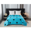 Elegantní přehoz na postel CORAZON modrý s romantickým vzorem srdcí