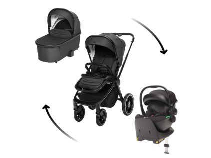 Set kočárek Move Cross 3 + hluboká korba Move XL 3 + autosedačka XM dle vlastního výběru + báze, All Black