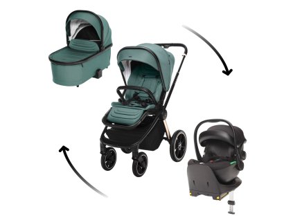 Set kočárek Move Cross 3 + hluboká korba Move XL 3 + autosedačka XM dle vlastního výběru + báze, Antique Green/Gold