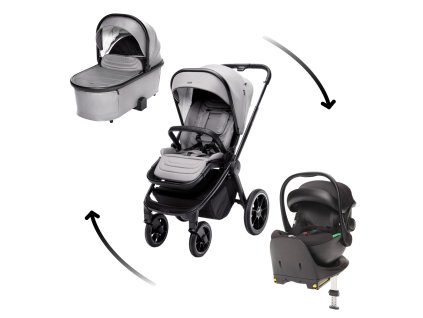 Set kočárek Move Cross 3 + hluboká korba Move XL 3 + autosedačka XM dle vlastního výběru + báze, Metal Grey