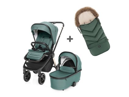 Set kočárek Move Cross 3 + Hluboká korba XL 3 + dárek fusak Fluffy Combi v hodnotě 2190kč, Antique Green/Gold