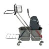 Dvoukbelíkový úklidový vozík QUATRE s úložným košíkem a nástavbou na pytle - 2x17 litrů