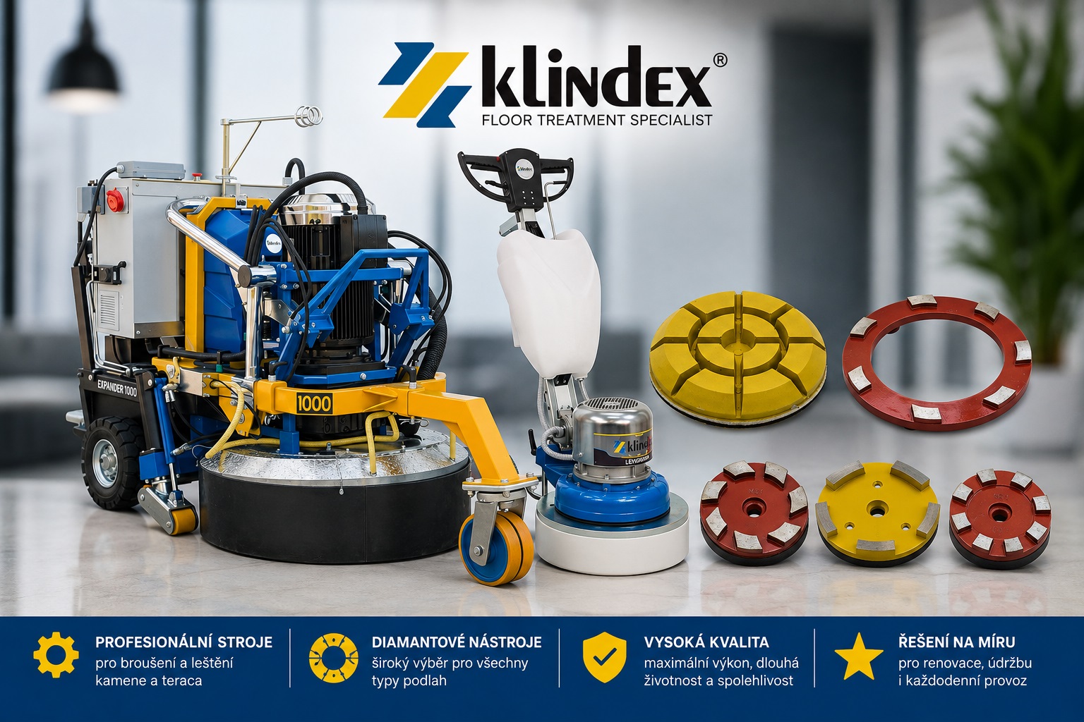 Klindex – stroje a diamantové nástroje na kámen a teraco