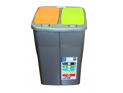 Koš na tříděný odpad dvojitý 45l víko zelené a oranžové