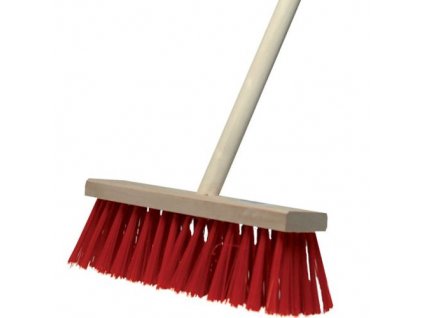 Koště silniční ČERVENÉ s tyčí 152x50x5 cm chlup 9 cm dřevo, plast