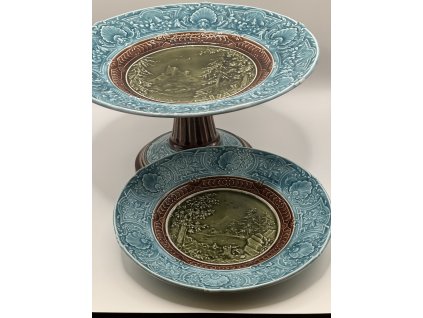 Majolikový servírovací set - nástolec a šest talířů