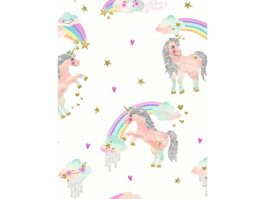 Dívčí tapeta Unicorn Rainbow  white s jednorožcem
