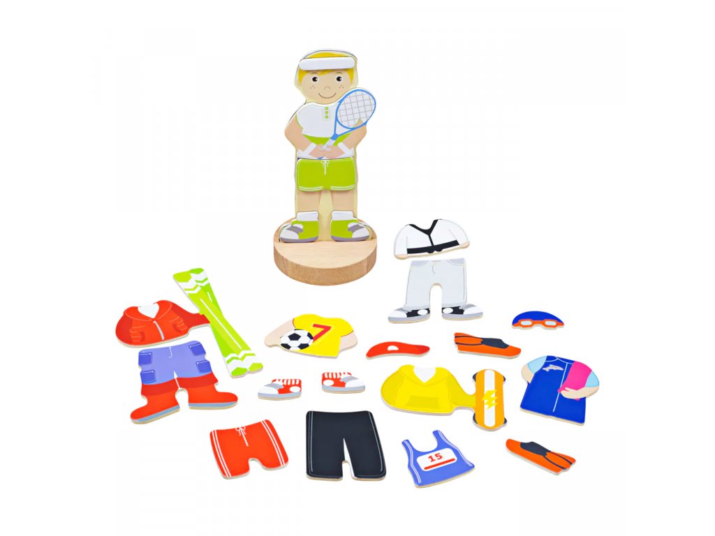 Bigjigs Toys Magnetické oblékací puzzle sportovní aktivity - U Kubíčka