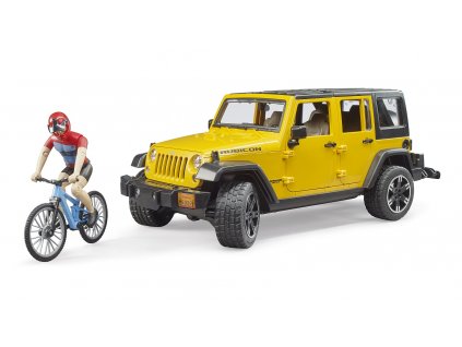 Bruder Jeep Wrangler Rubicon s cyklistou a kolem