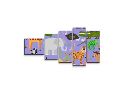 Sablio Obraz - 5-dílný Animované safari - 100x60 cm (Varianta Sablio Obraz - 5-dílný Animované safari - 100x60 cm)